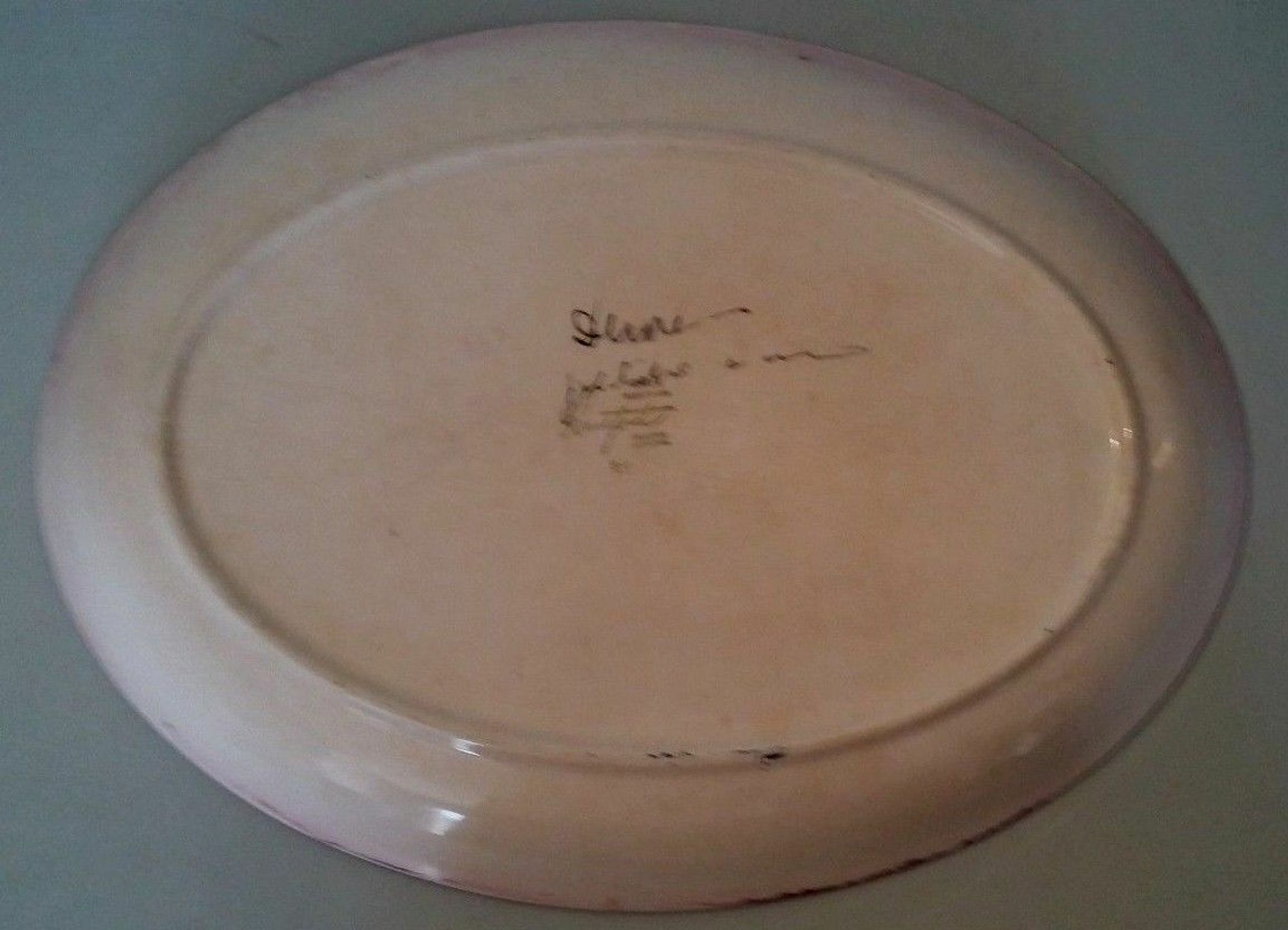 Vintage oval dish earthenware Industria Argentina Haretord signed