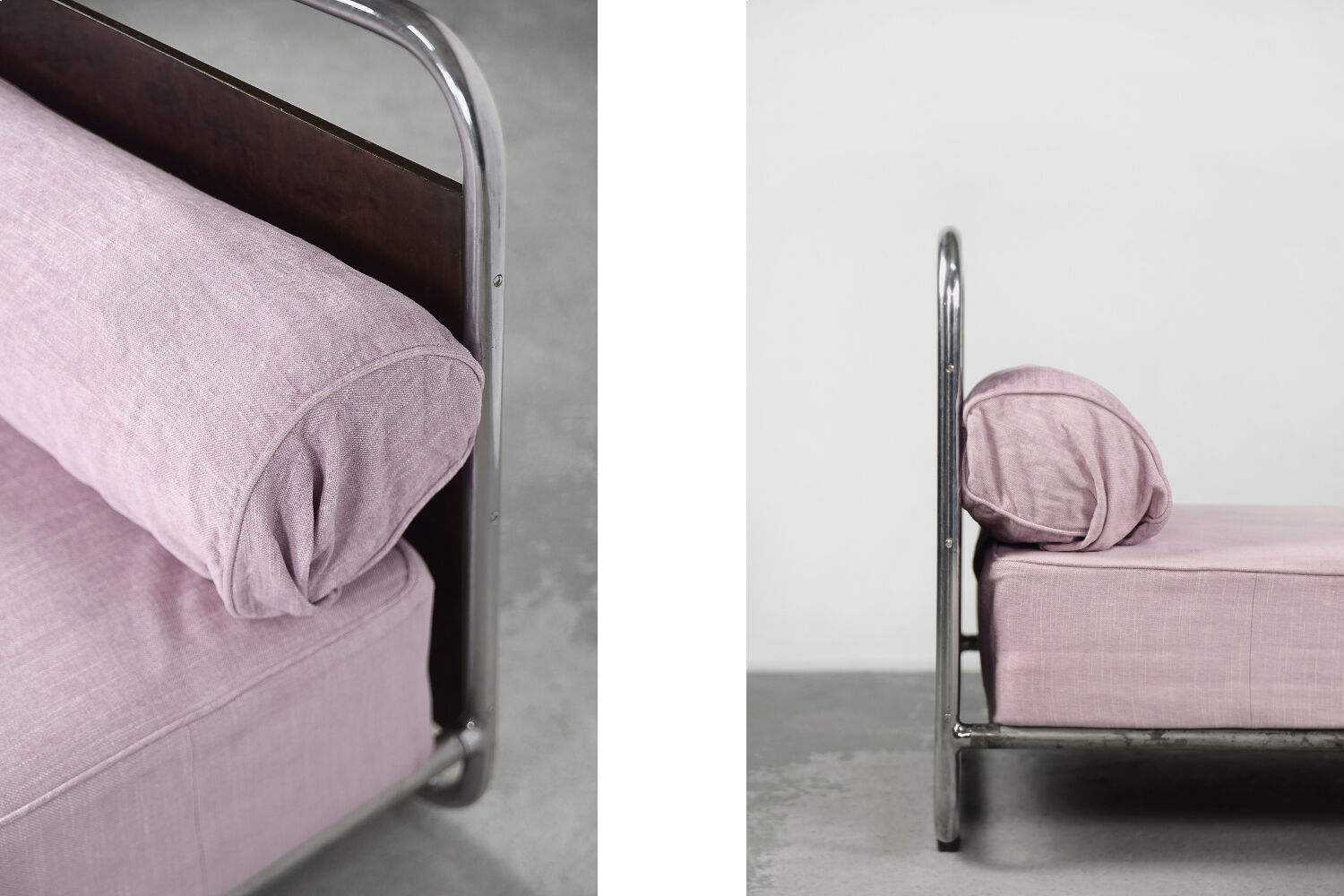 Vintage Art Déco Streamline Burled Wood Tubular Steel Bauhaus Bed, 1920s