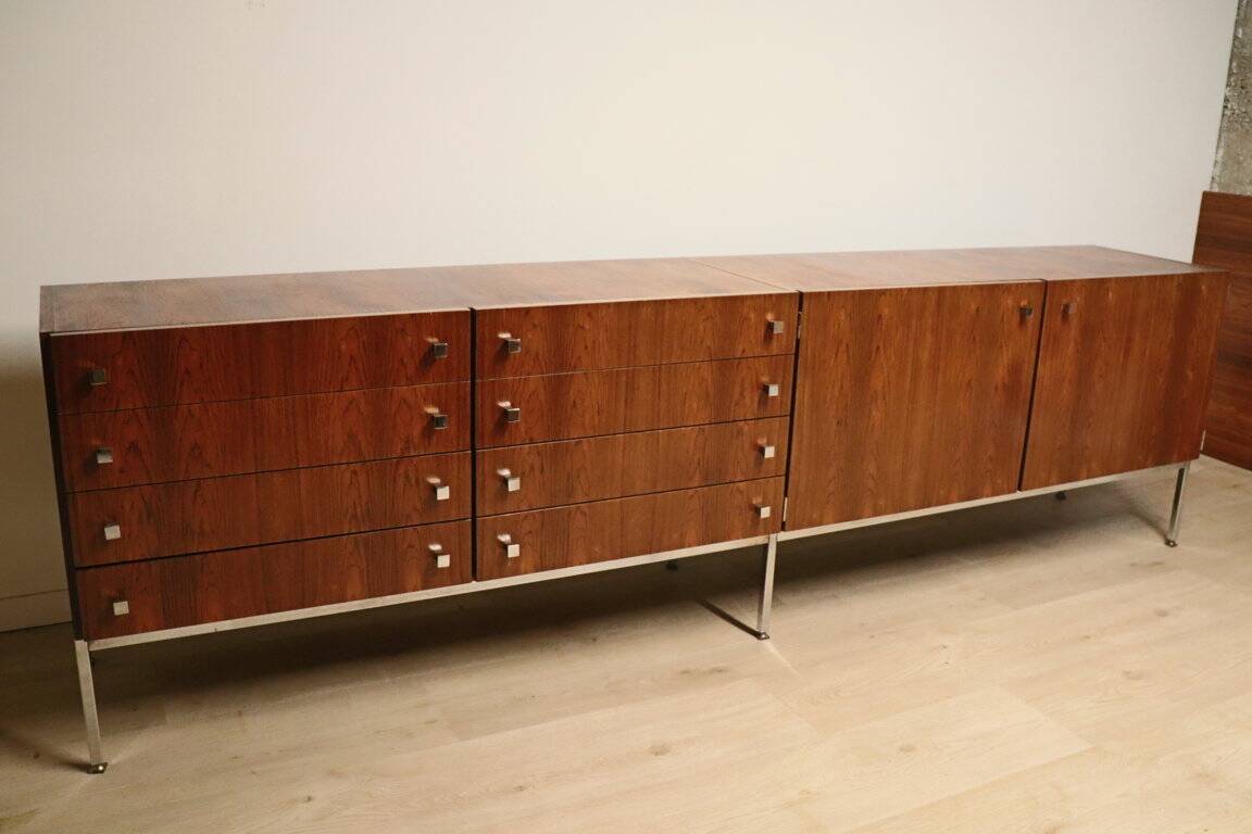 Vintage sideboard by Luigi Bartolini in rosewood and chrome metal, 1960