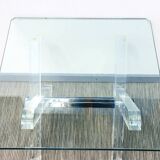 Table basse carrée ' Tréteaux ' . Plexi & verre. Vintage 80s