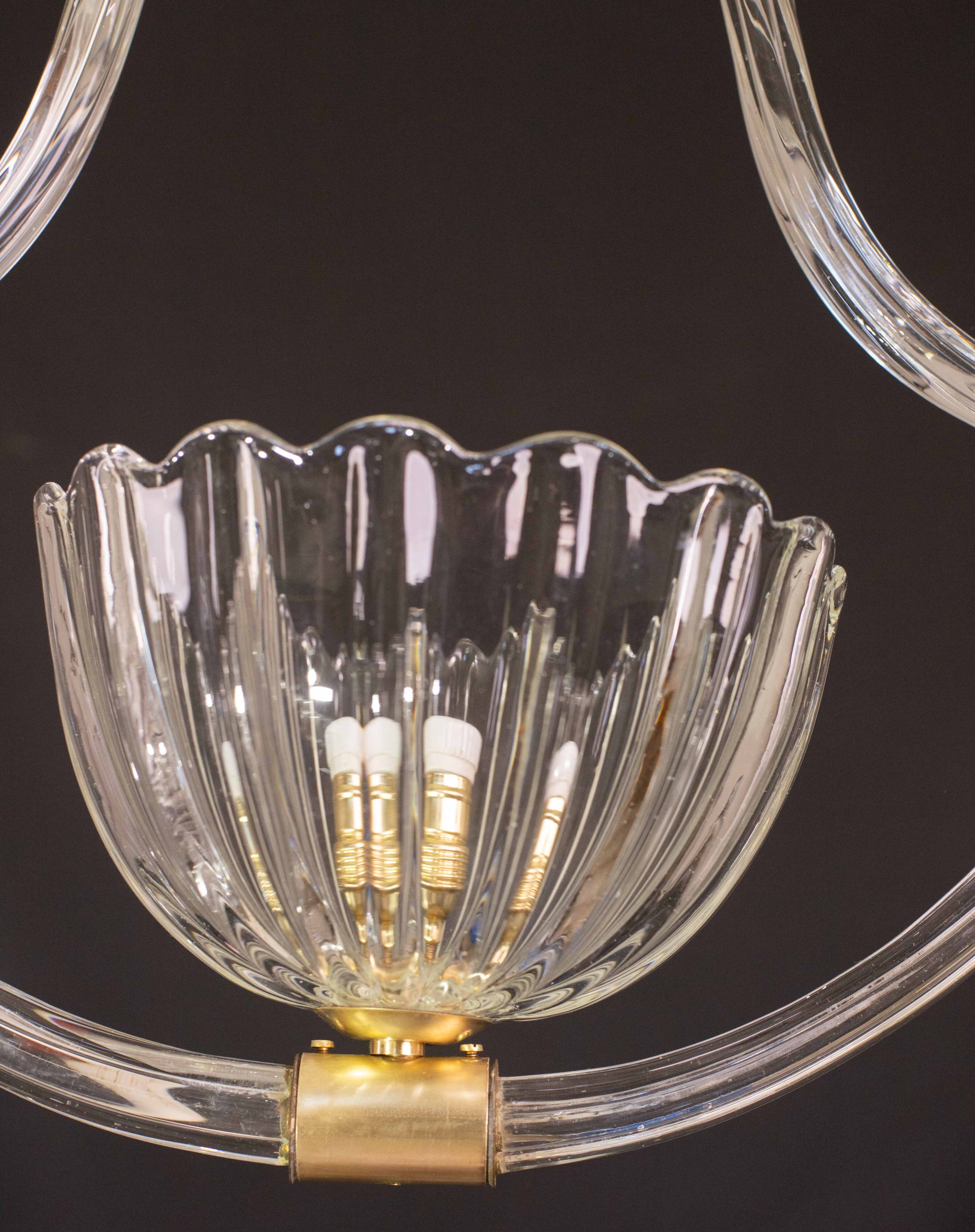 Elegant Art Decò Barovier and Toso Chandelier, 1940s