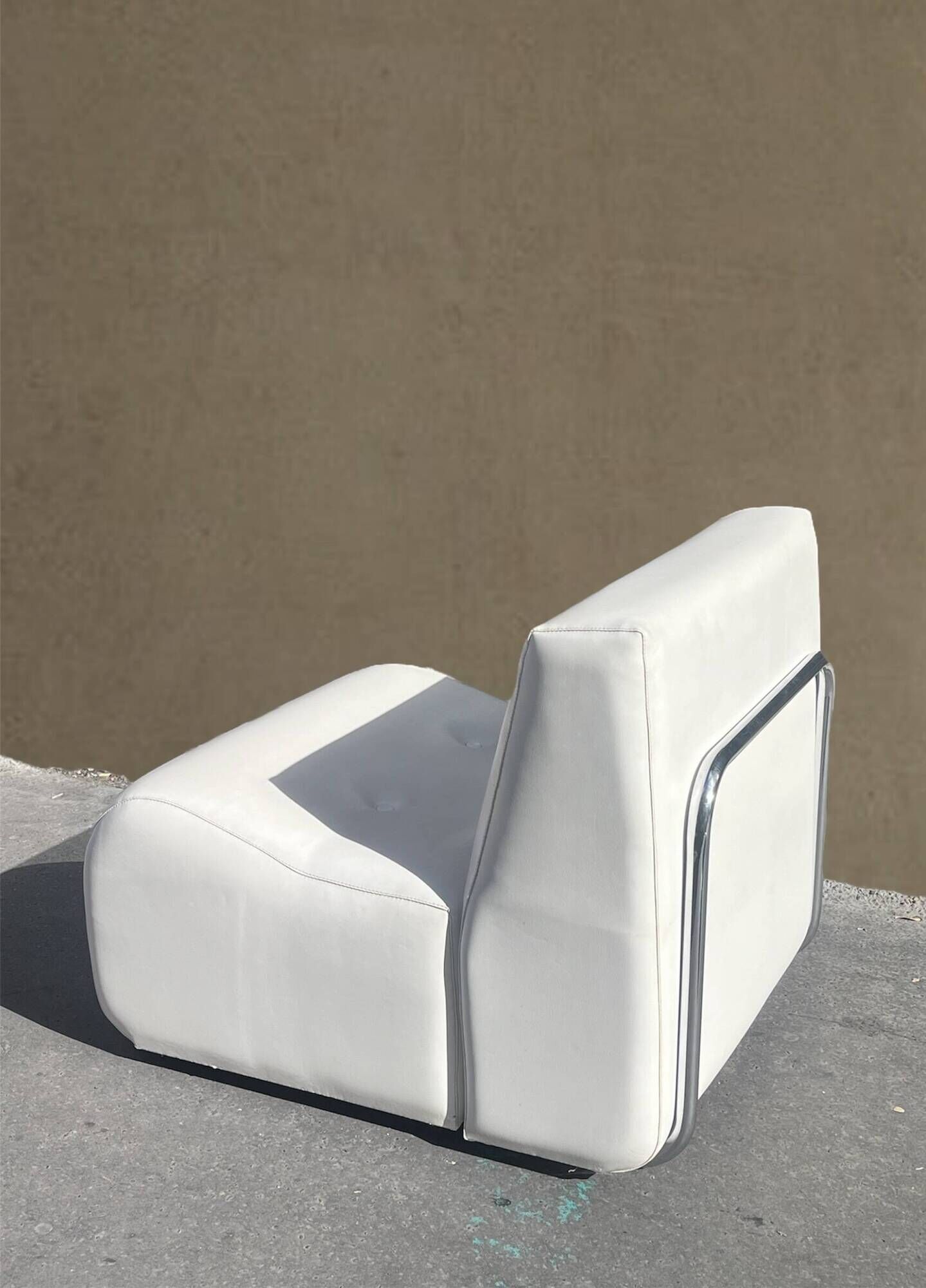 Adriano Piazzesi metal and white leather armchair, Italian design 1970