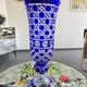 Cobalt blue cut crystal vase "The Great Owls" – Large model on a pedestal