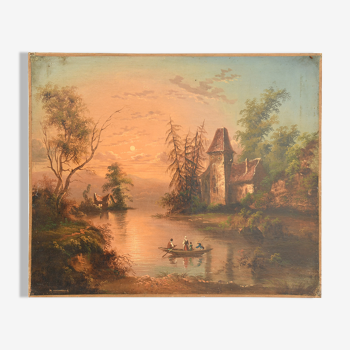 Oil on canvas Landscape at the Lake