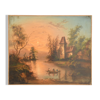 Huile sur toile Paysage au lac