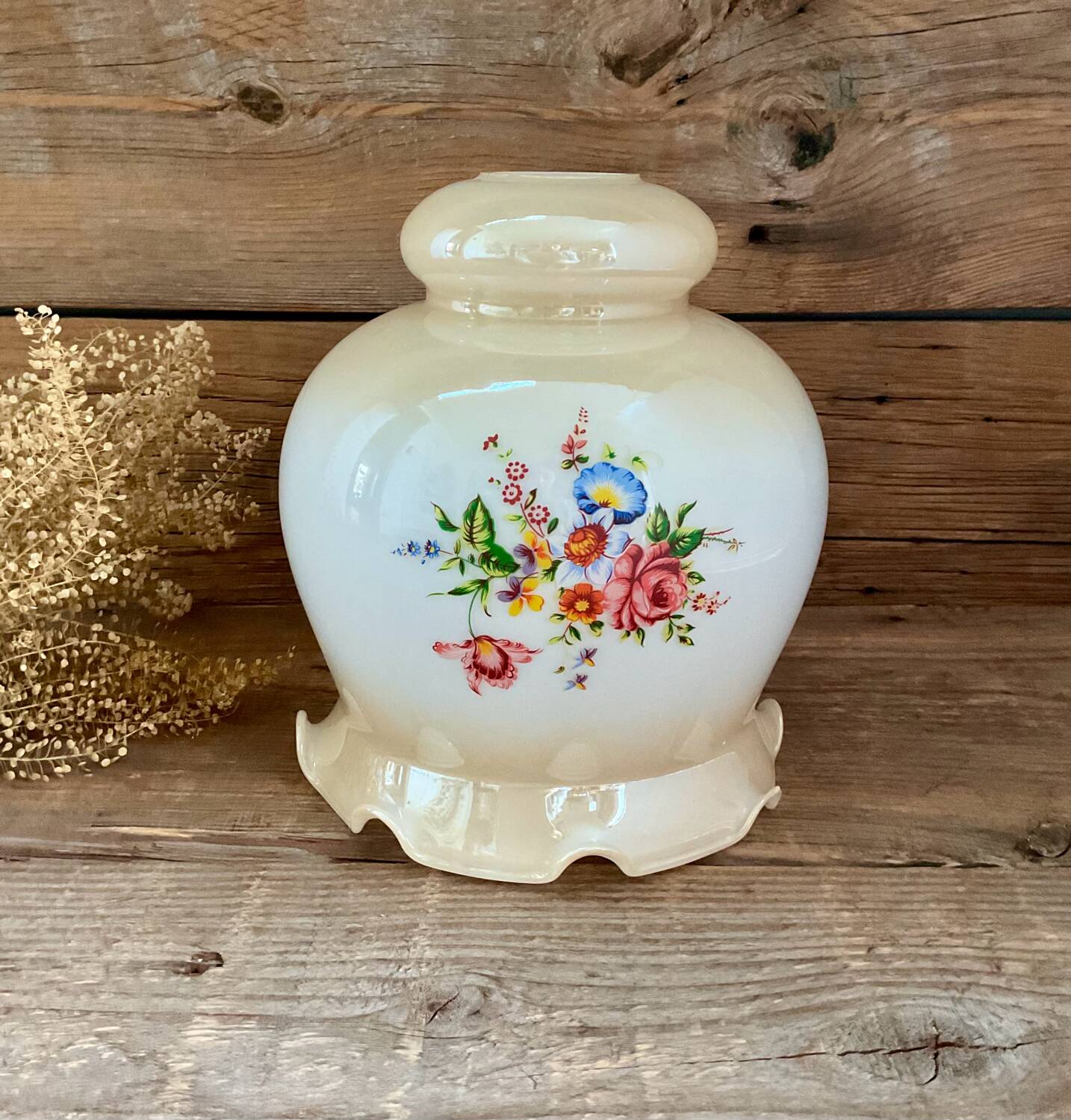 Opaline glass globe pendant light with flowers