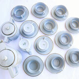 Service à café art déco en porcelaine bleu gris pâle