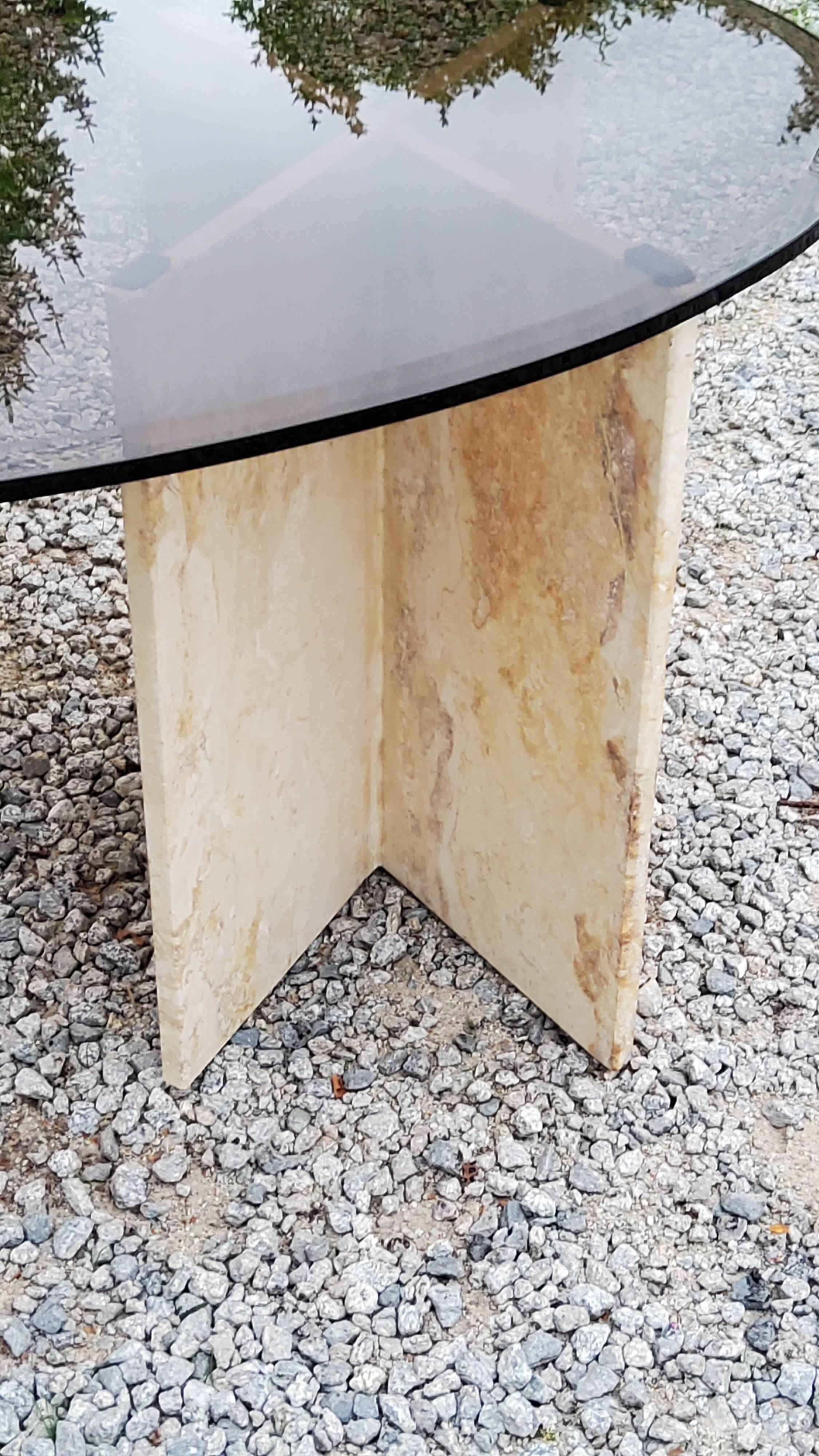 70s travertine and smoked glass designer coffee table