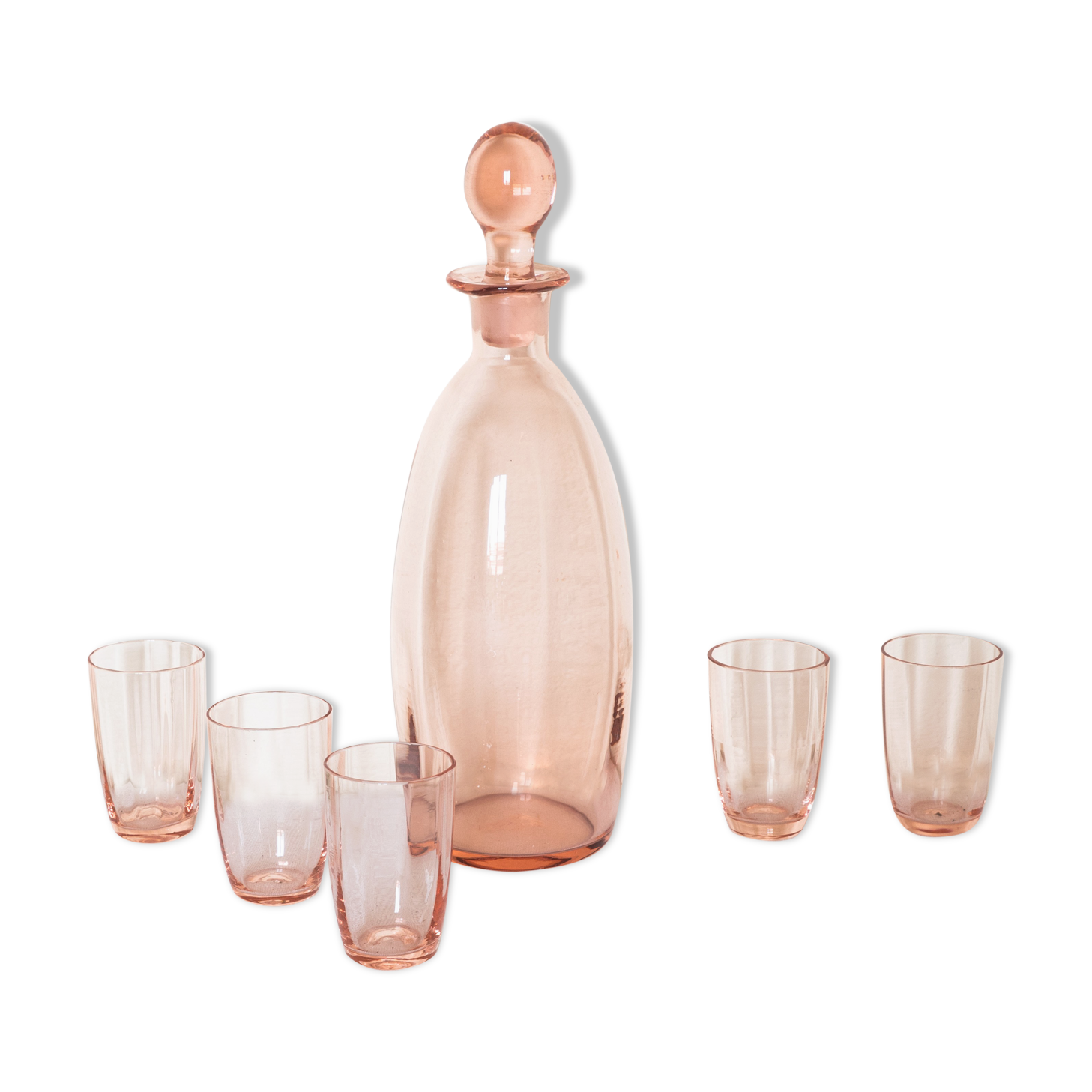 Old pink fine glass liquor service