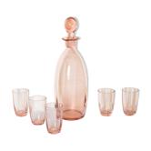 Ancien service à liqueur en verre fin rose