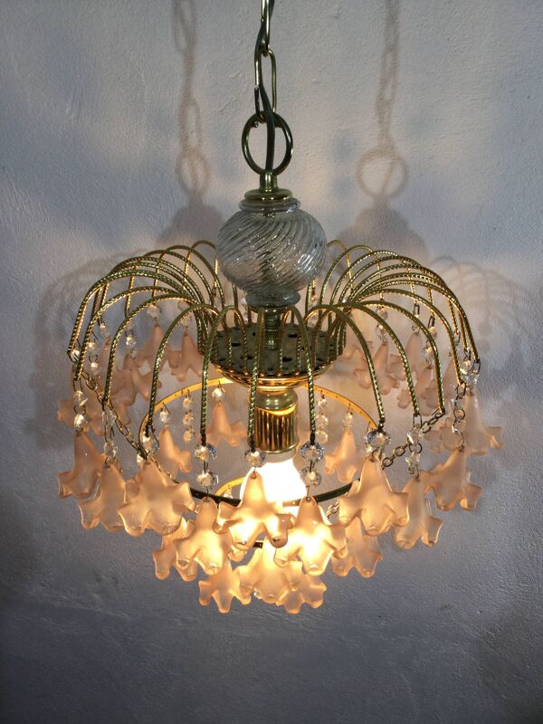 Lustre pampilles fleurs roses