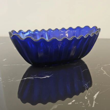 Cobalt blue pressed glass oval salad bowl