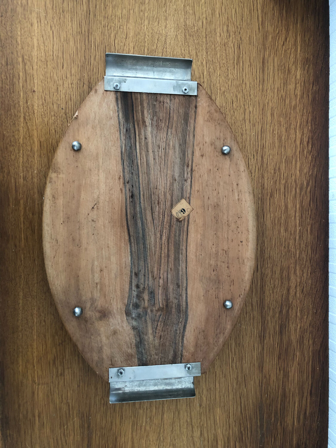Vintage wood and metal tray for cheeses or decoration