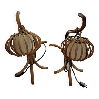 2 appliques en rotin et bambou années 70