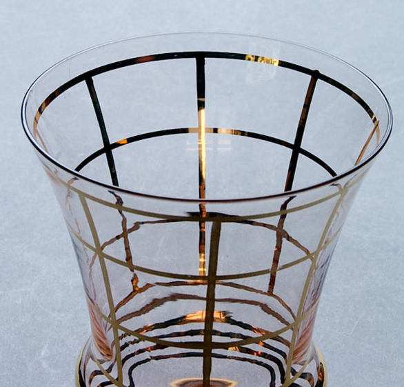 Art Deco vase with "modernist" design gilded with fine gold.  Verreries Laeken Belgium - circa 1950