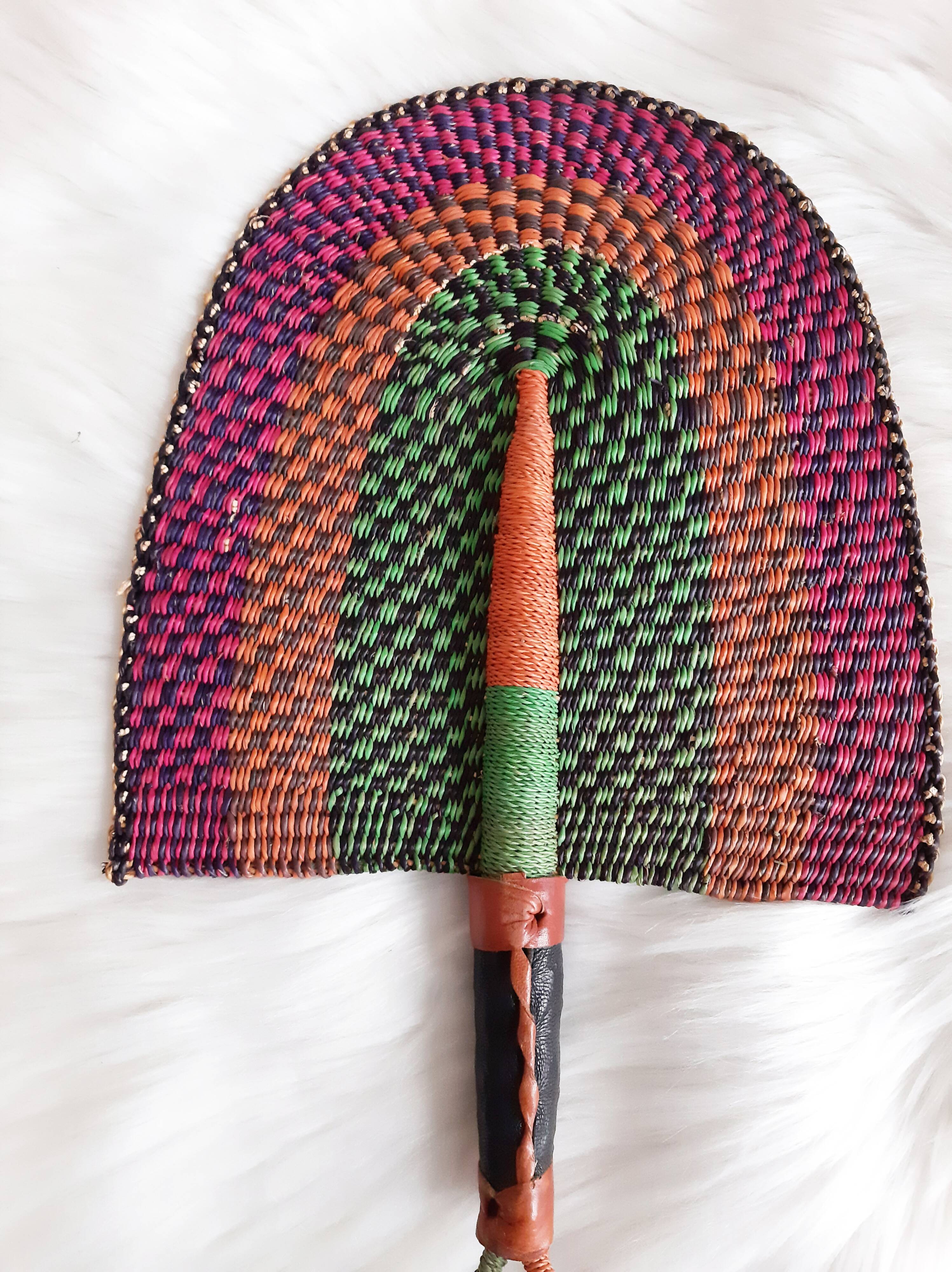 Eventail africain bolga,décor mural du ghana,violet rose orange vert