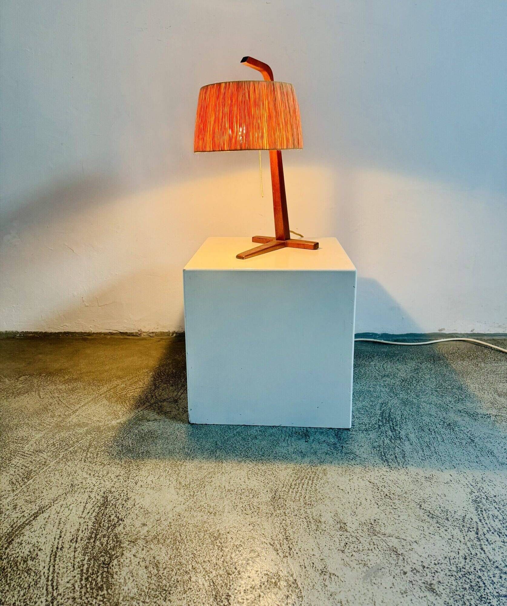 Natural Fibre & Teak Wood Table Lamp By Ib Fabiansen For Fog & Mørup, Denmark 1950S