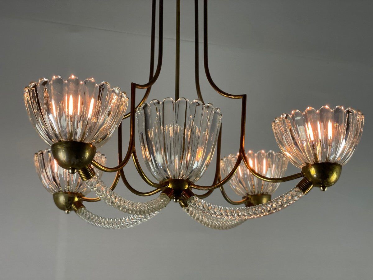 Venetian chandelier in Murano glass and brass circa 1950