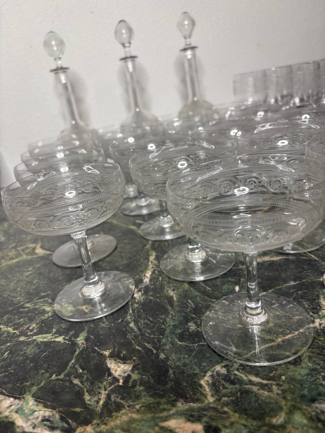Baccarat crystal glassware and decanter set, Athenian engraving
