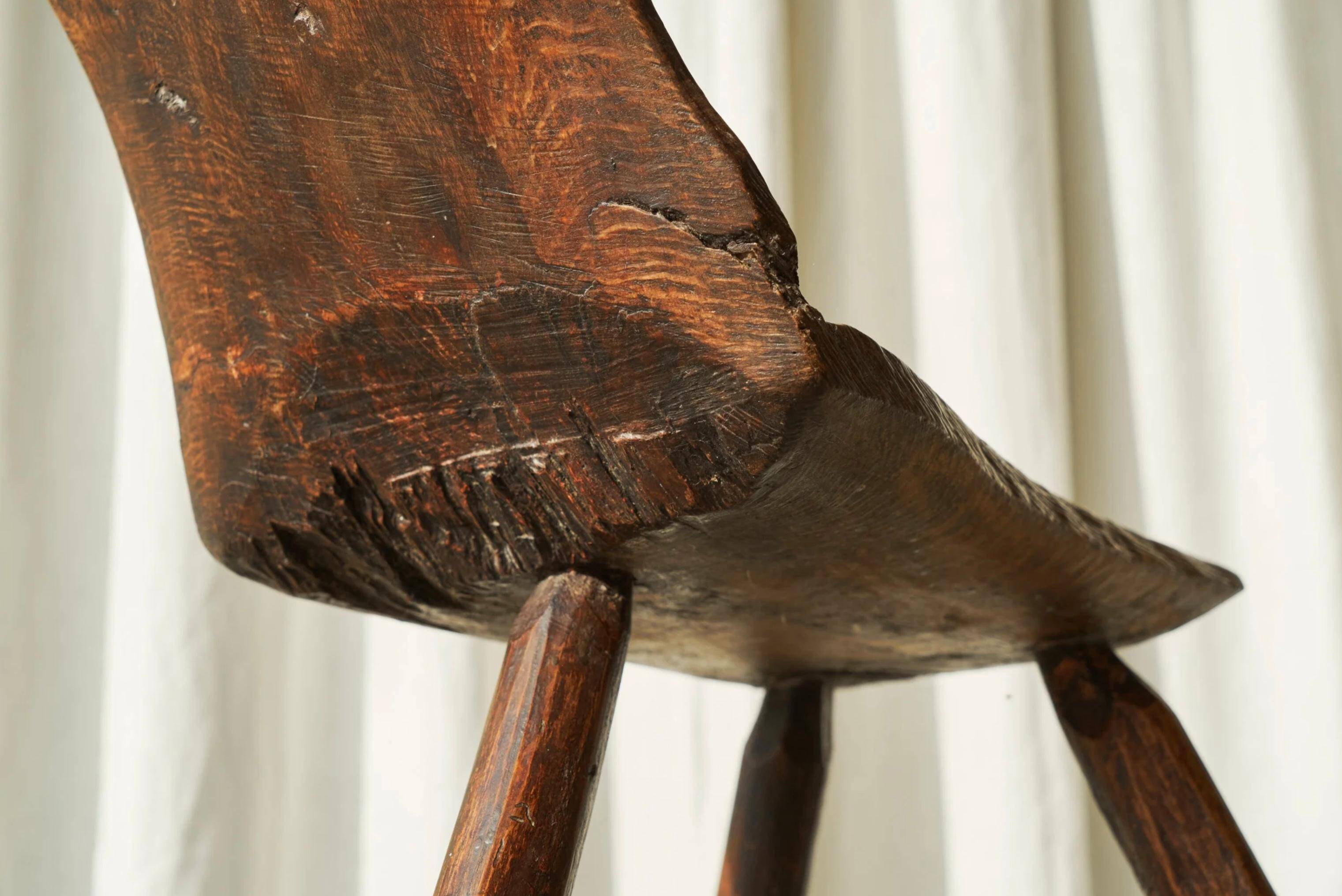 Tripod accent chair Wabi Sabi, hand-carved, 19th century.