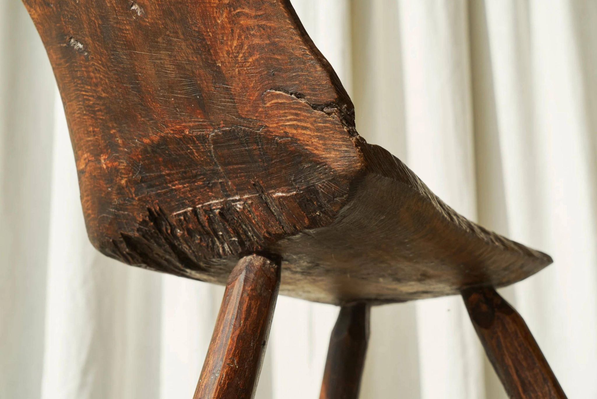 Tripod accent chair Wabi Sabi, hand-carved, 19th century.