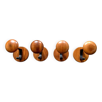 4 Vintage Wooden Coat Hooks, Mid-Century Modern Wall Coat Rack, Retro Style