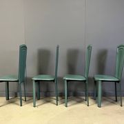 Vintage green leather dining chairs, 1980s - set of 4