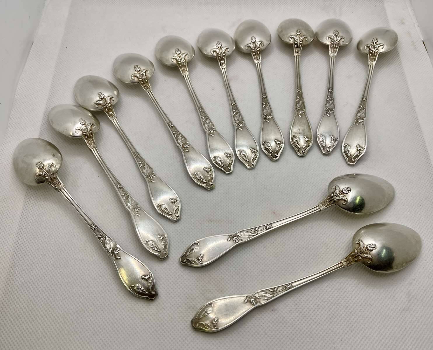 Set of 12 BOULENGER silver-plated metal dessert spoons