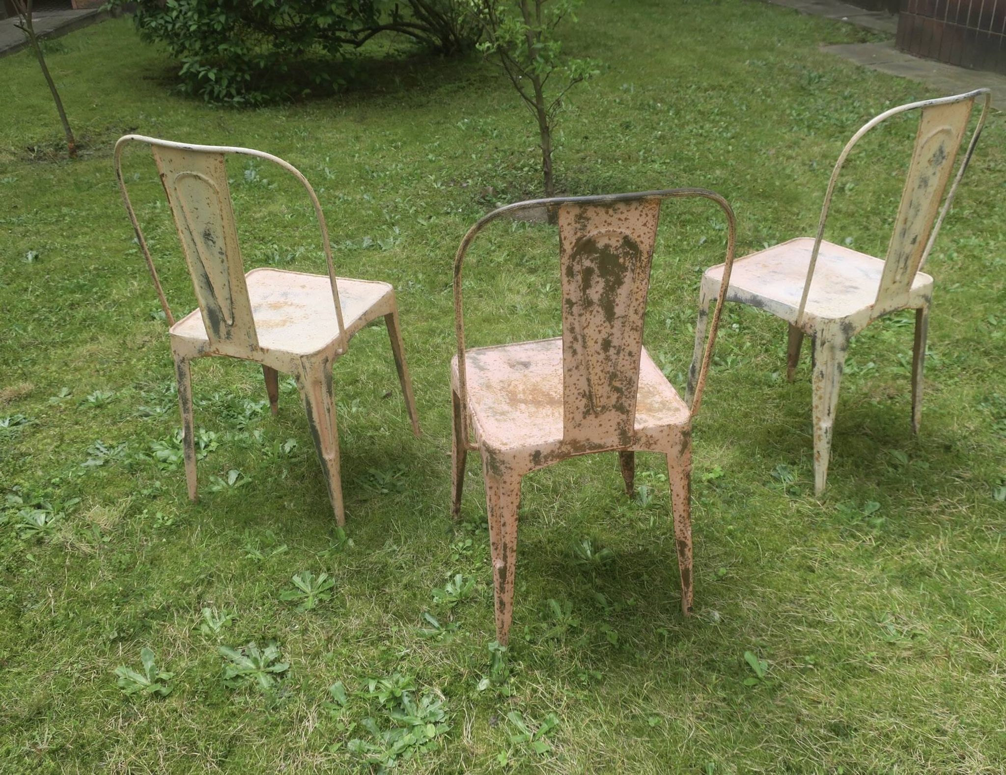 Set of 3 art nouveau Tolix inspired bistro / garden chairs