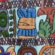 Native American tapestry, embroidered framed, colorful Mayan symbology, 84 cm