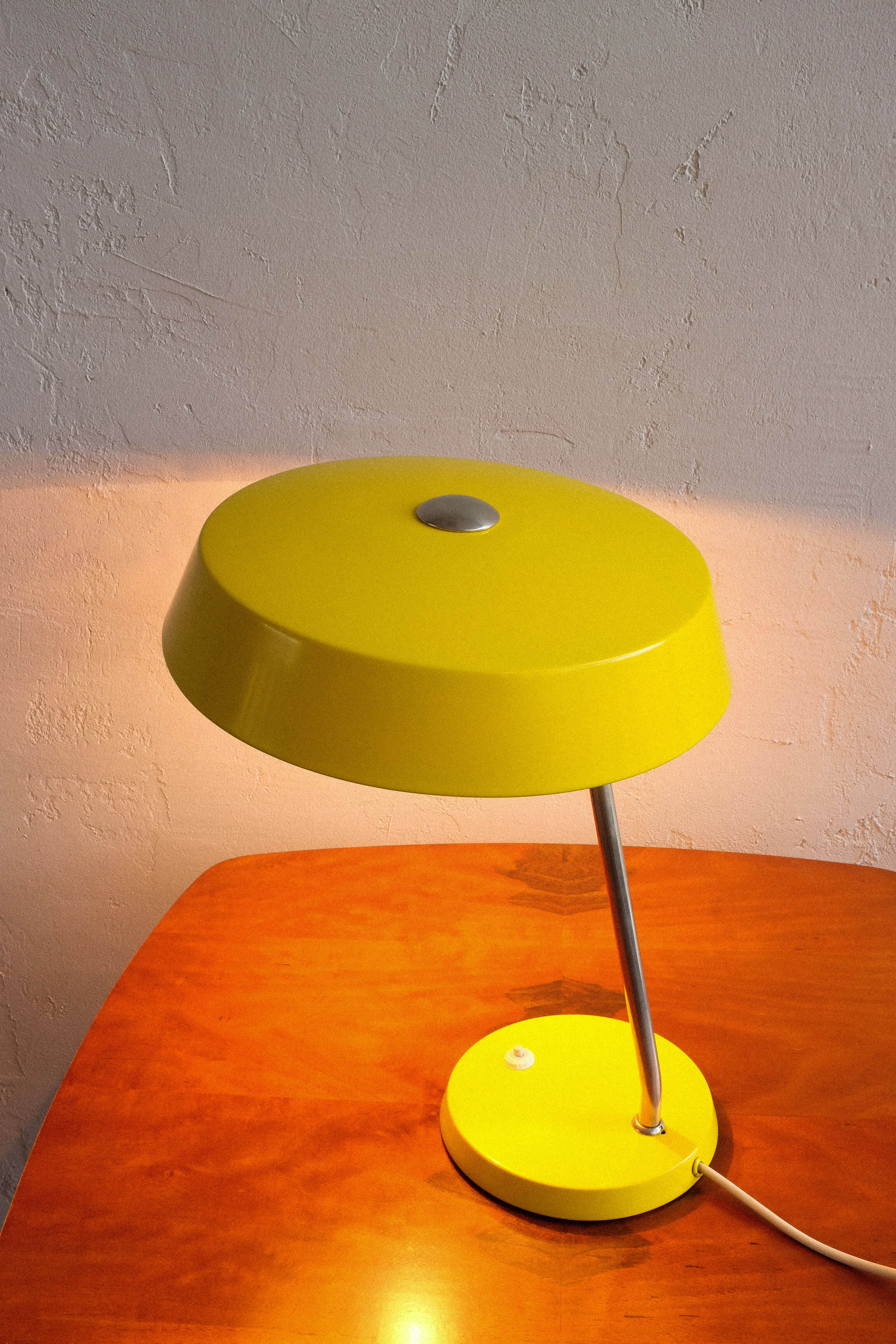 East germany vintage yellow table lamp by veb narva leuchtenbau, 1960s