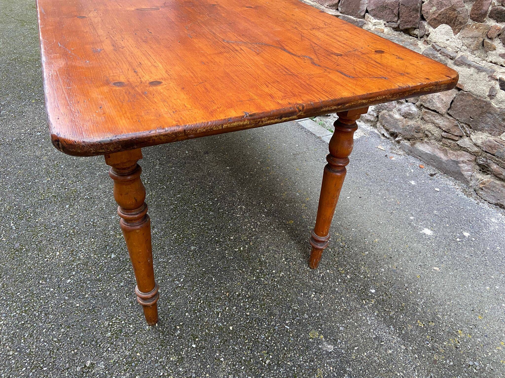 Large Alsatian bistro coffee table in fir French bistro table 1930