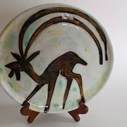 Ceramic plate by Jacques Marie, deer decoration, 1960
