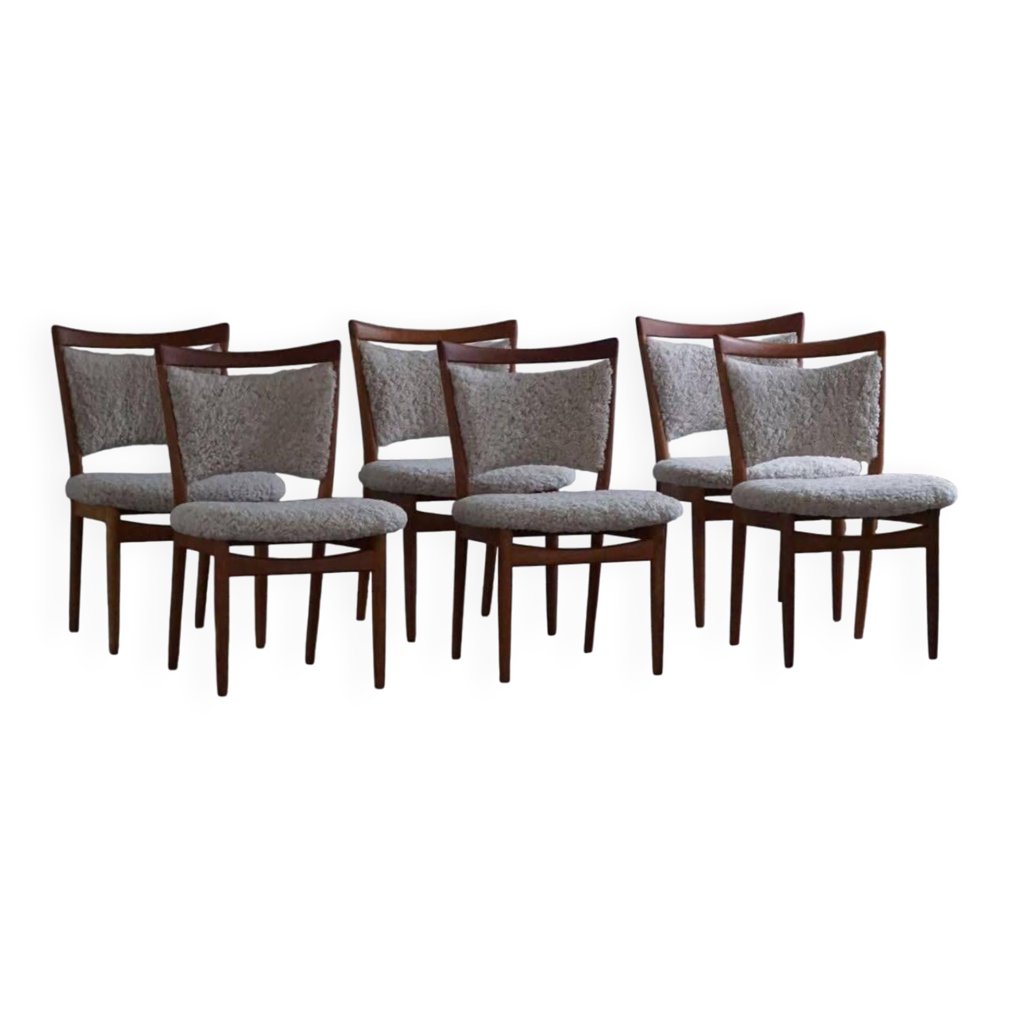 Ensemble de 6 chaises danoises modernes en chêne et laine d'agneau, modèle SW86 par Finn Juhl, 1953