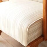 Scandinavian armchair in beige and white striped fabric