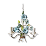 Vintage tole chandelier with light blue roses 1960s