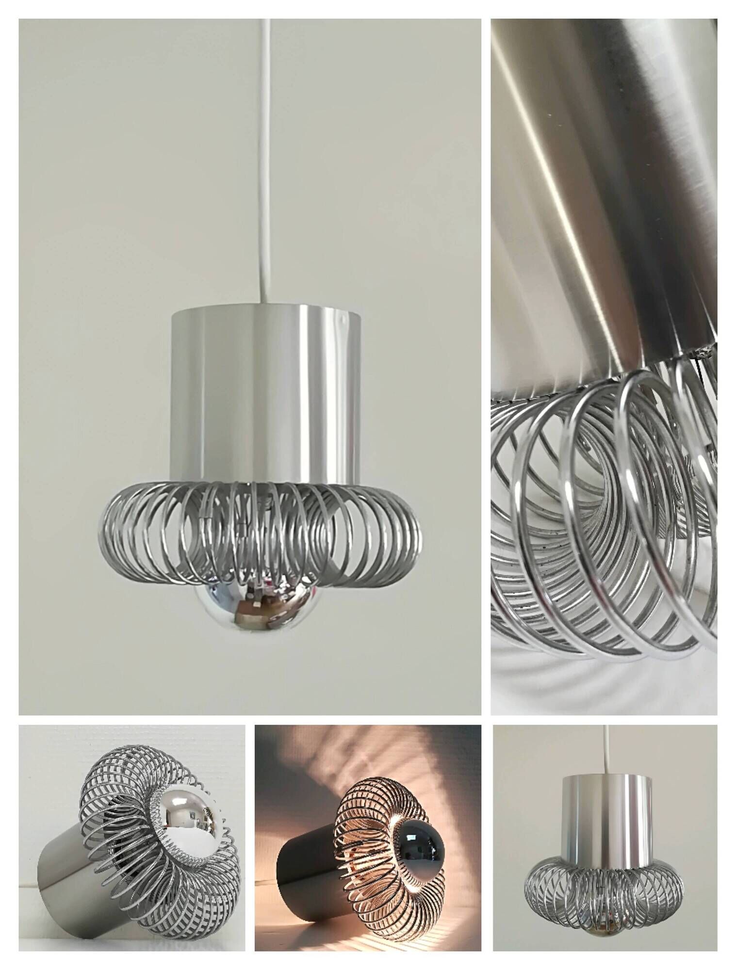Philippe Rogier stainless steel pendant lamp for Oxar design gallery 70s