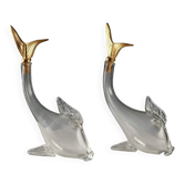 Vintage glass carafes from Murano and gold metal, Italy, 1980s.