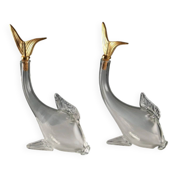 Carafes vintage en verre de Murano et métal doré, Italie, années 1980