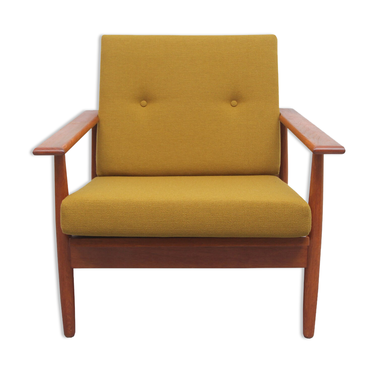 1960s armchair in teak, fabric mustard yellow