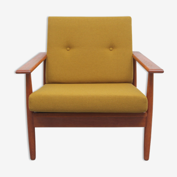 1960s armchair in teak, fabric mustard yellow