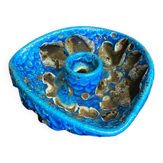 Vintage blue fat lava ceramic cyclops candle holder charles cart