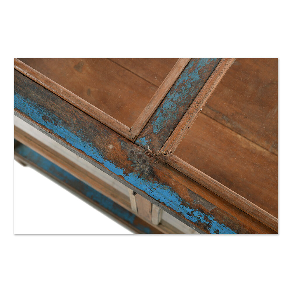 Display case in patinated wood