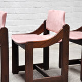 4 chaises de salle à manger en velours italien mi-centrury, années 1960