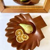 Fruit basket or large storage compartment in exotic wood in the shape of a scallop shell