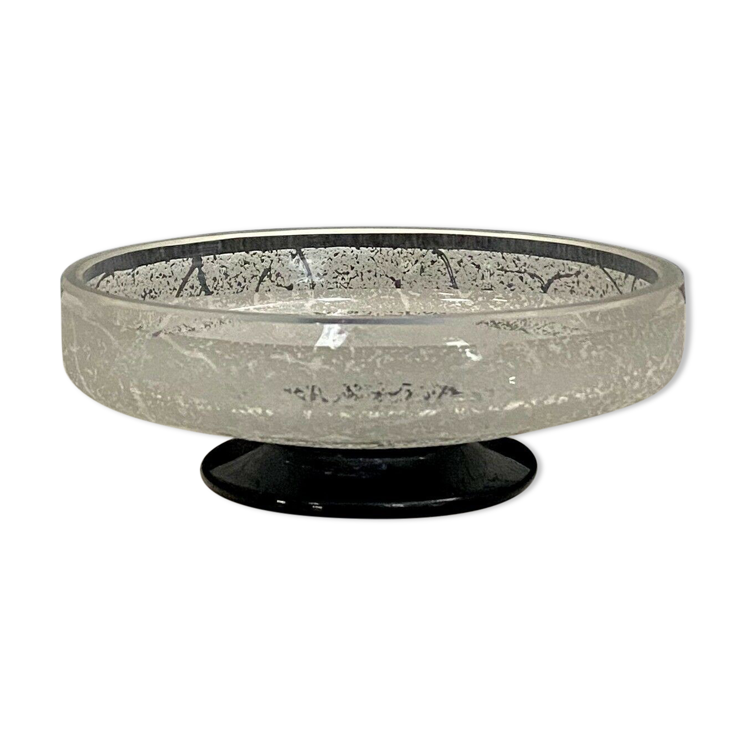 Daum circa 1950: frosted glass caviar cup on black pedestal