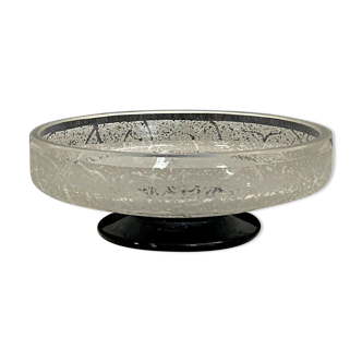 Daum circa 1950: frosted glass caviar cup on black pedestal