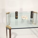 Table basse en bronze & verre trempé par Peter Ghyczy, 1970s