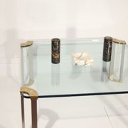 Table basse en bronze & verre trempé par Peter Ghyczy, 1970s