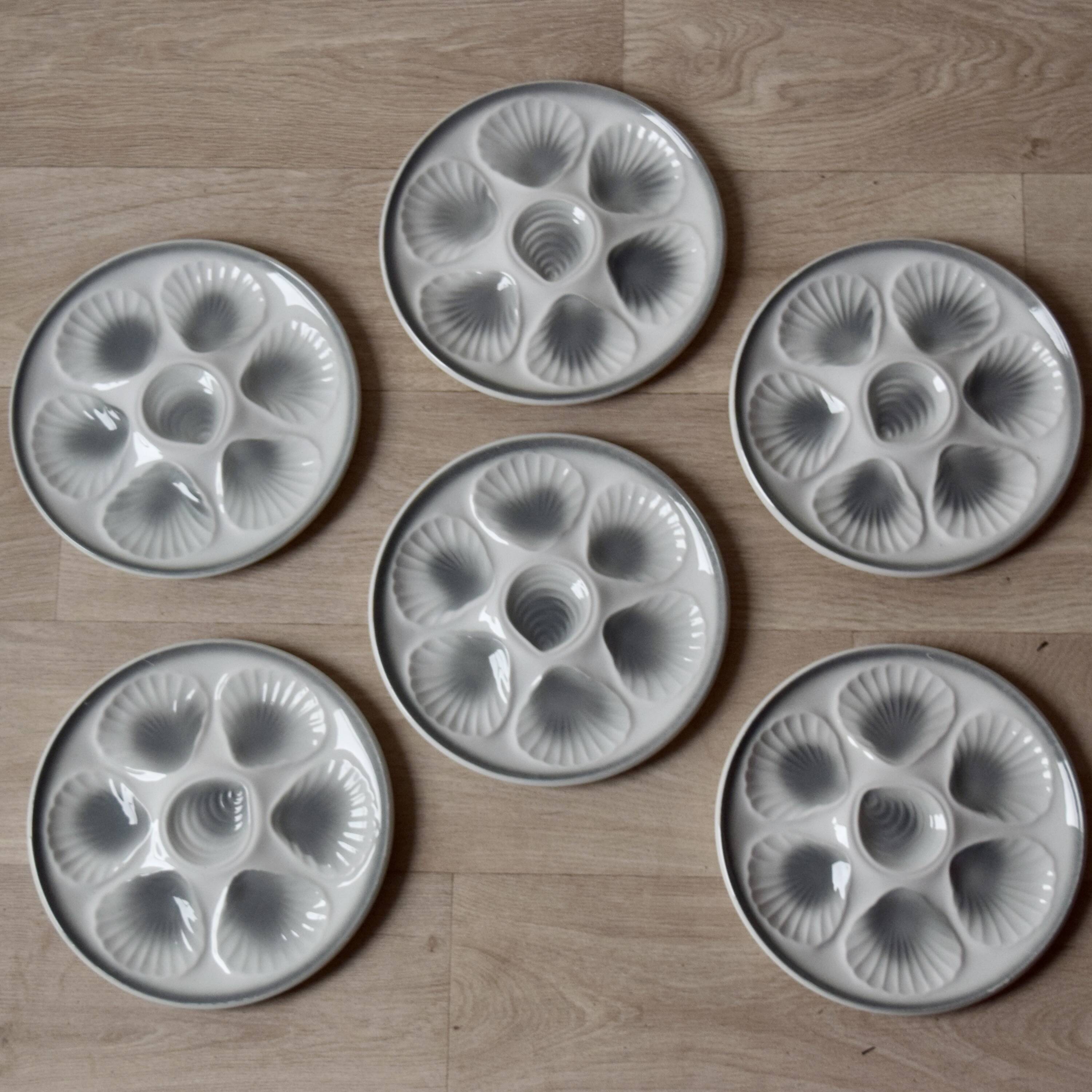 Set of 6 vintage oyster plates Moulin-des-Loups - Orchies - Grand Feu decor